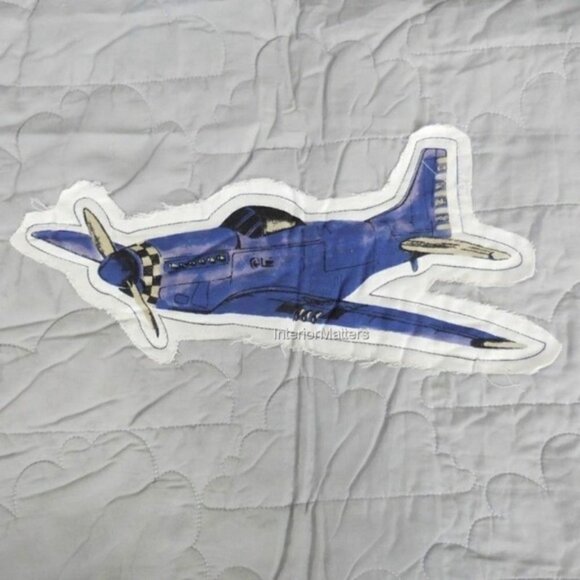 Twin Airplane Quilt Set 2PC Gray Applique Bedding Kids Aviation Cotton Sky Hawk - Picture 6 of 7